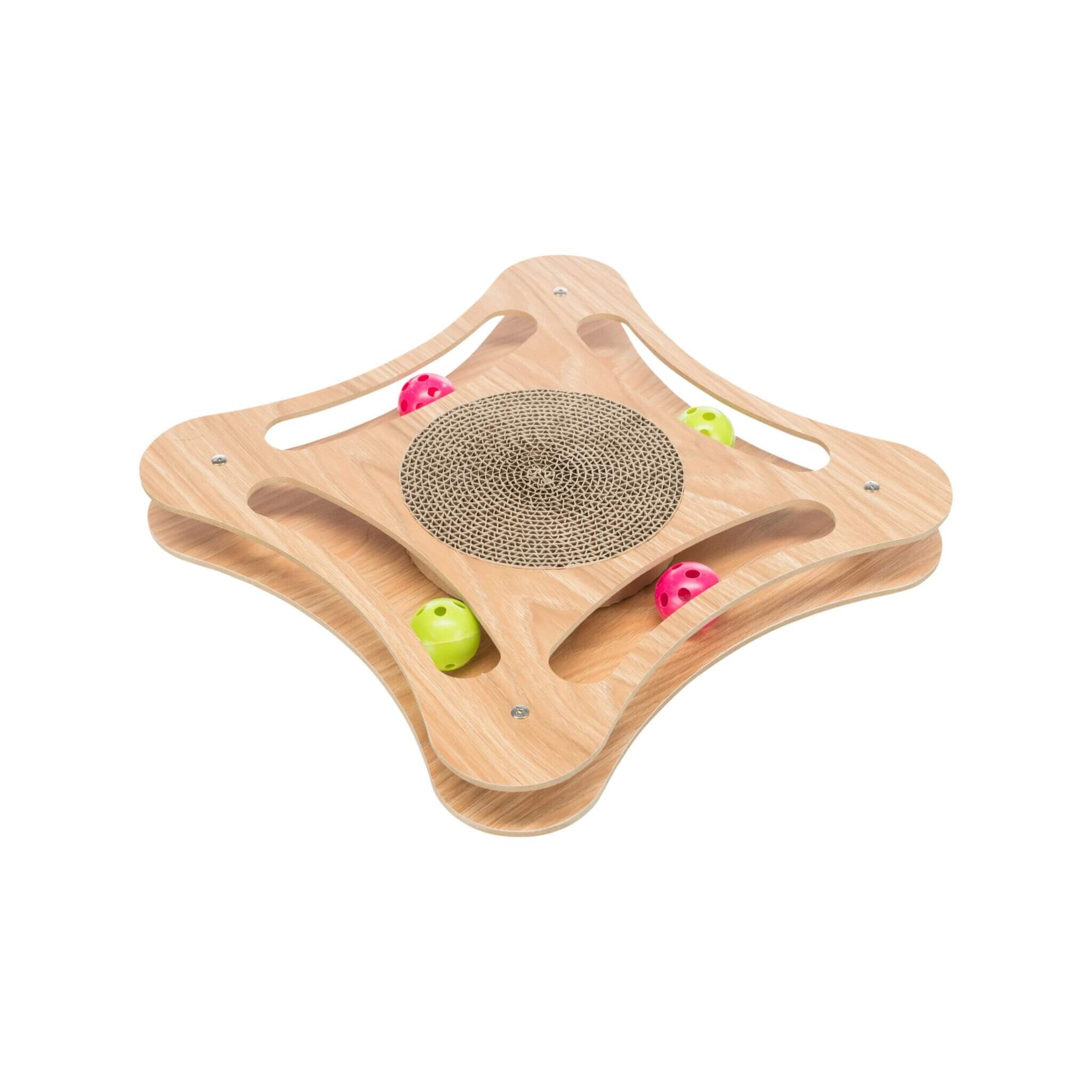 Drapak kartonowy z ramą drewnianą i piłkami 35×35 cm