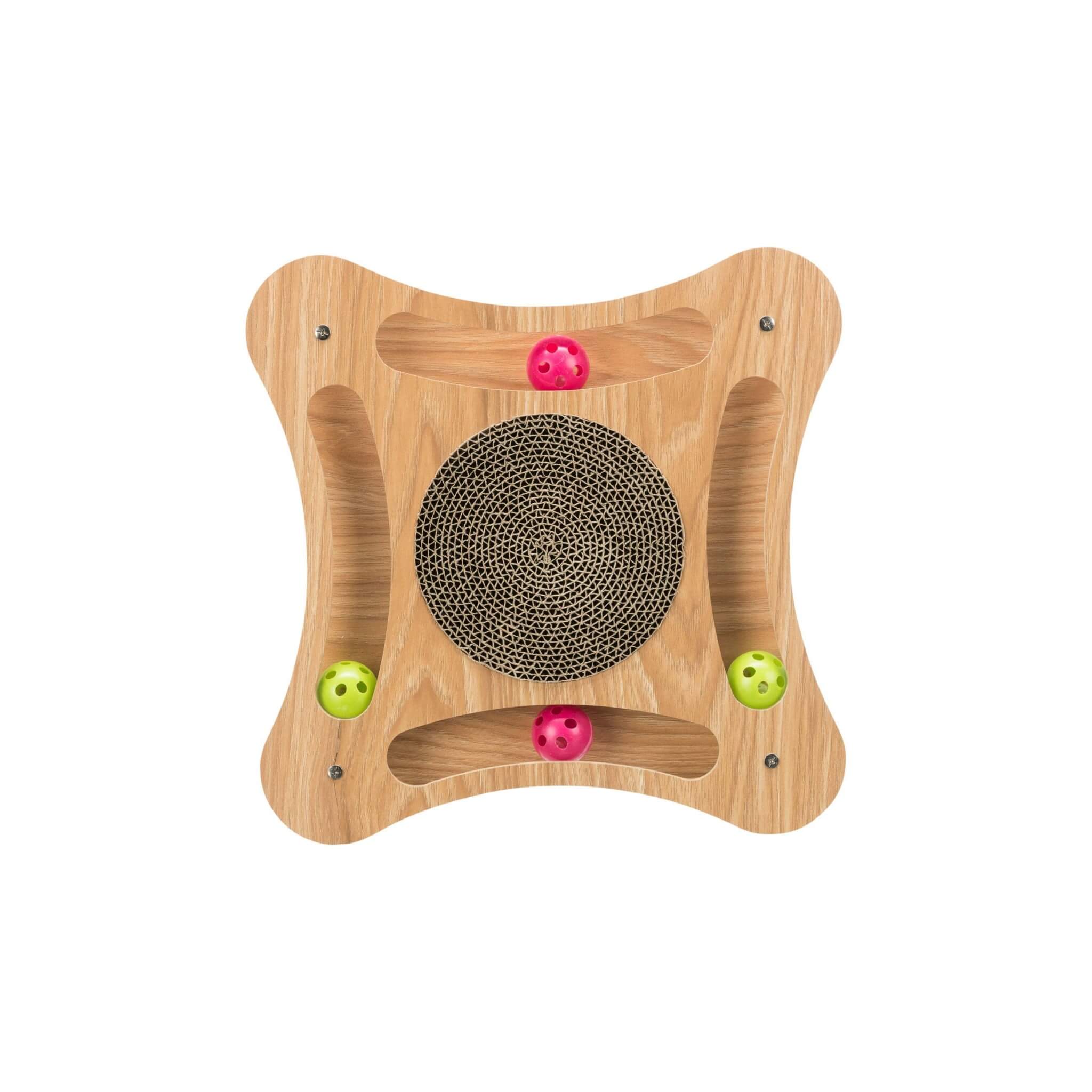 Drapak kartonowy z ramą drewnianą i piłkami 35×35 cm